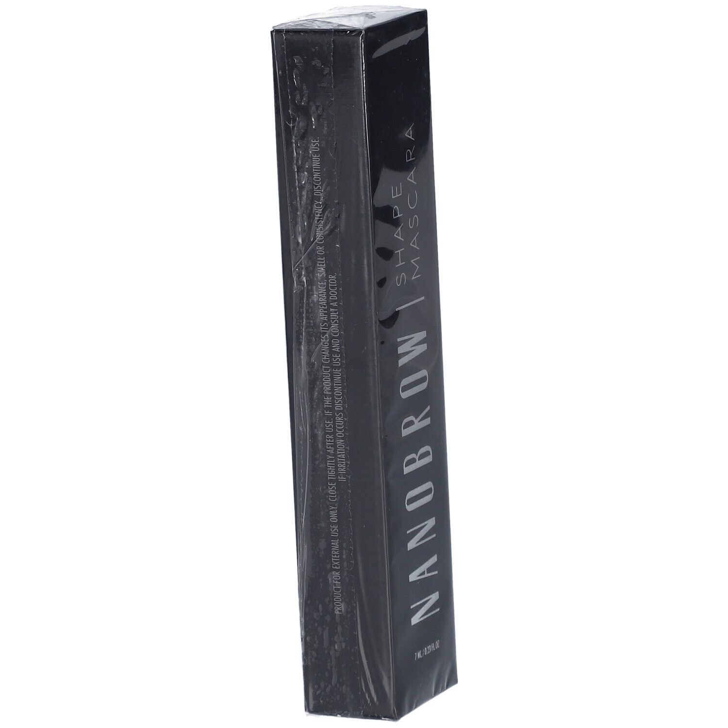 Emballage noir pour le mascara Nanobrow Shape.