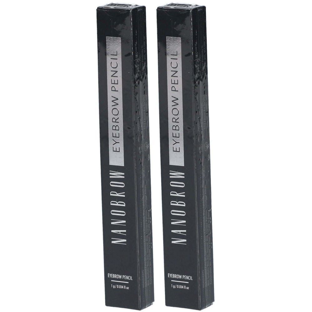 Deux étuis noirs pour crayons à sourcils. Inscription : NANOBROW, EYEBROW PENCIL. 1g/0.035oz.