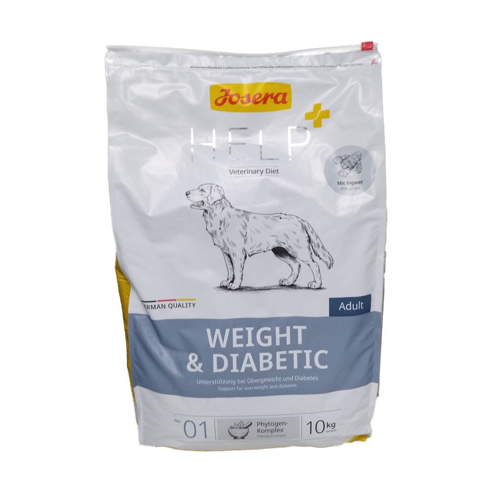 Sac Josera Help Weight & Diabetic Hund. Image et texte sur fond blanc. Inscription : Weight & Diabetic, Adult, 10kg.