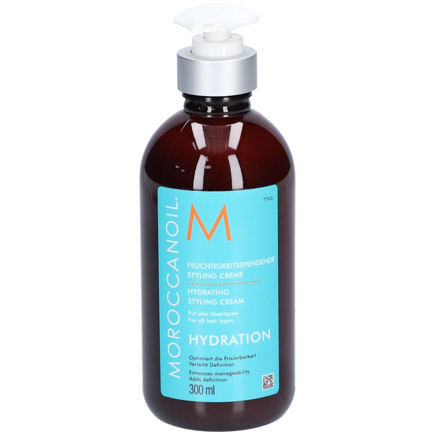 Crème coiffante hydratante Moroccanoil dans une bouteille brune avec pompe, 300 ml.