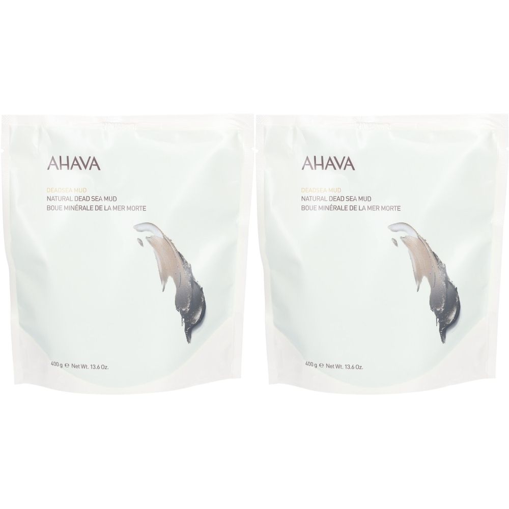 Deux sachets AHAVA, boue minérale de la mer morte. Légères différences par rapport à l'image précédente.