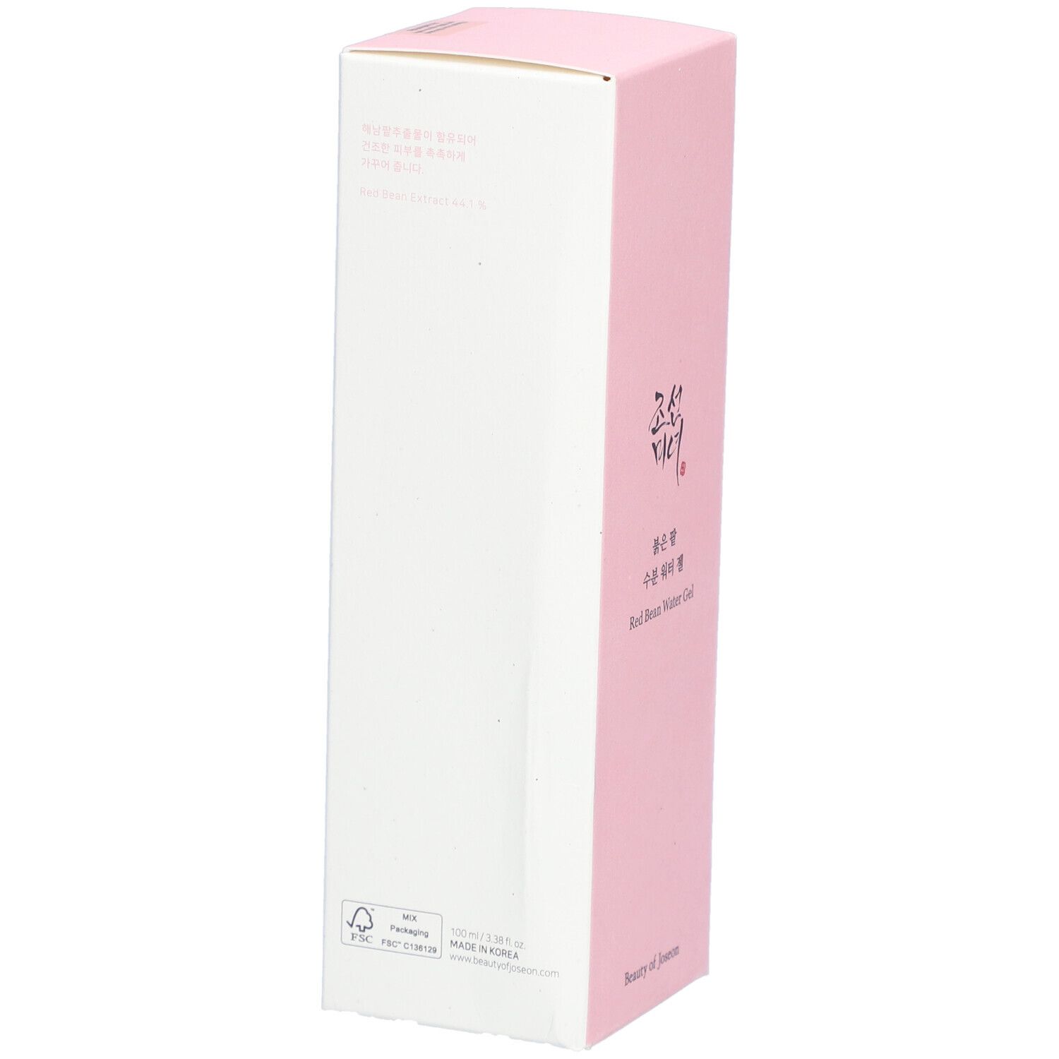 Dos de la boîte rose. Texte en coréen. Logo FSC.