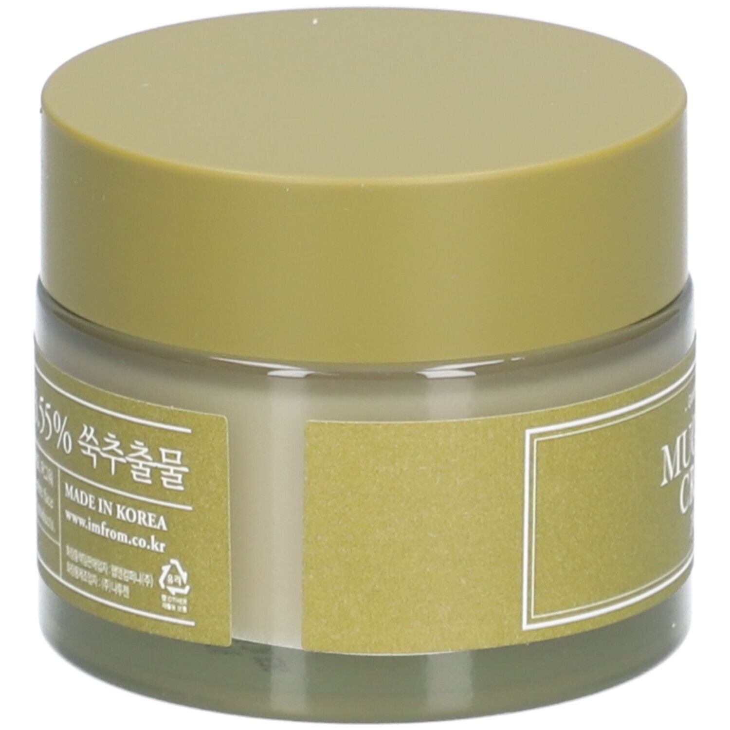 Crèmepot met deksel. Het etiket toont "Mugwort Cream" en "I'm from".