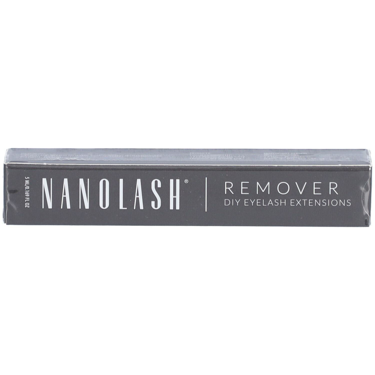 Grijze doos met "NANOLASH REMOVER DIY EYELASH EXTENSIONS".