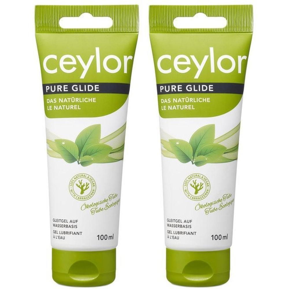 Deux tubes de gel lubrifiant Ceylor Pure Glide à base d'eau, 100ml chacun.
