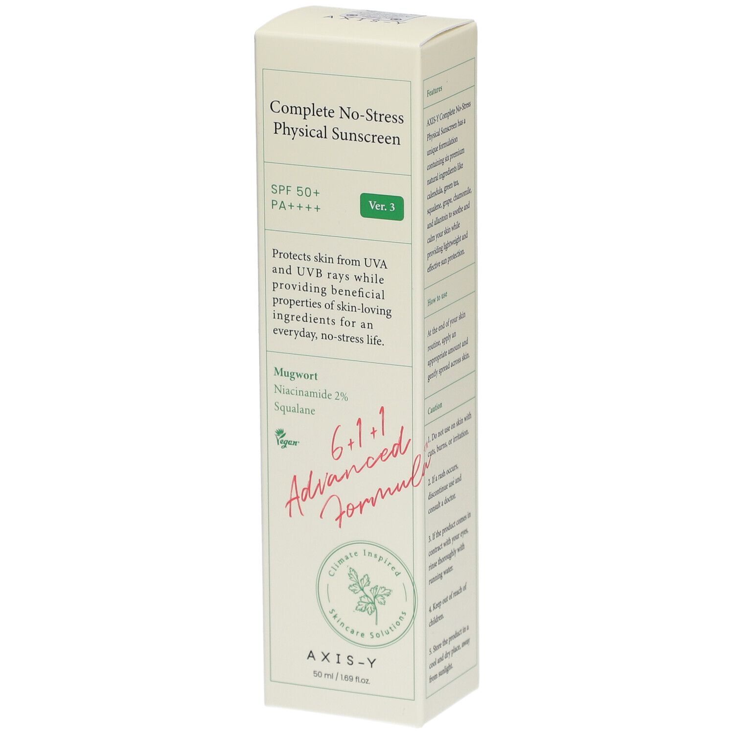 Verpakking: AXIS-Y Complete No-Stress Physical Sunscreen, SPF 50+ PA++++, Ver. 3.