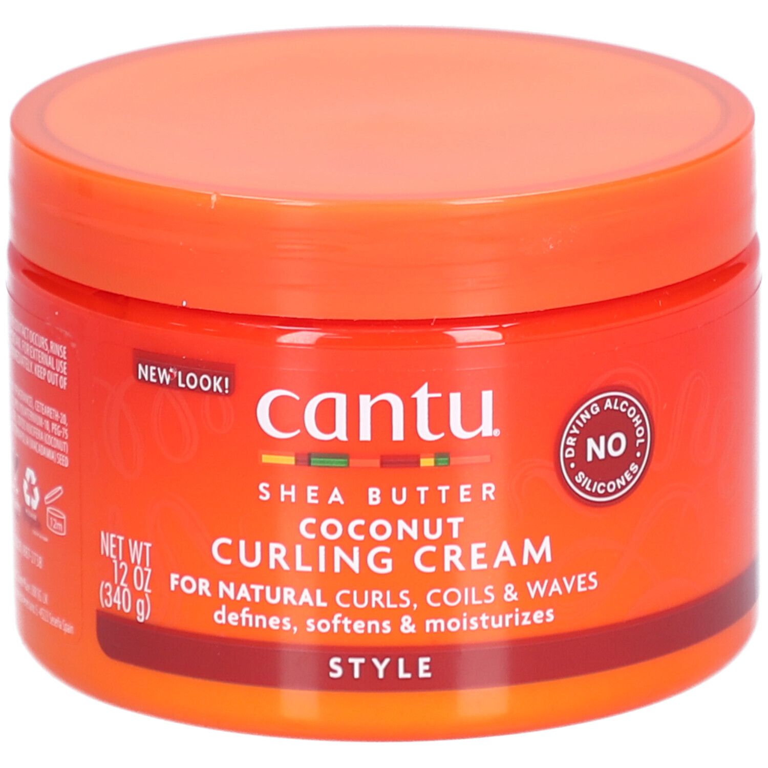 Pot orange avec le logo Cantu. Contient de la crème coiffante au beurre de karité et à la noix de coco. 12 oz (340 g).