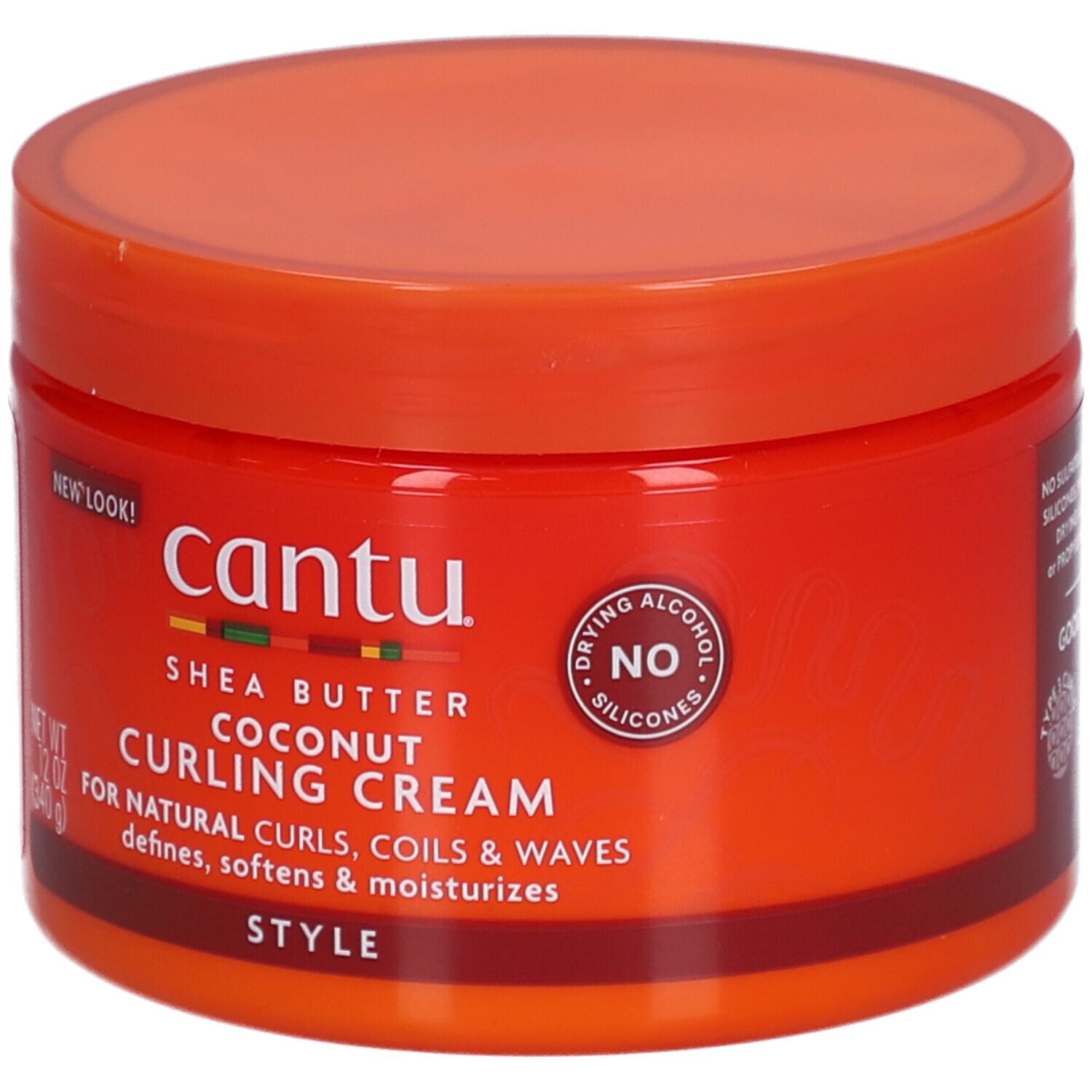 Pot orange avec le logo Cantu. Contient de la crème coiffante au beurre de karité et à la noix de coco. 12 oz (340 g).