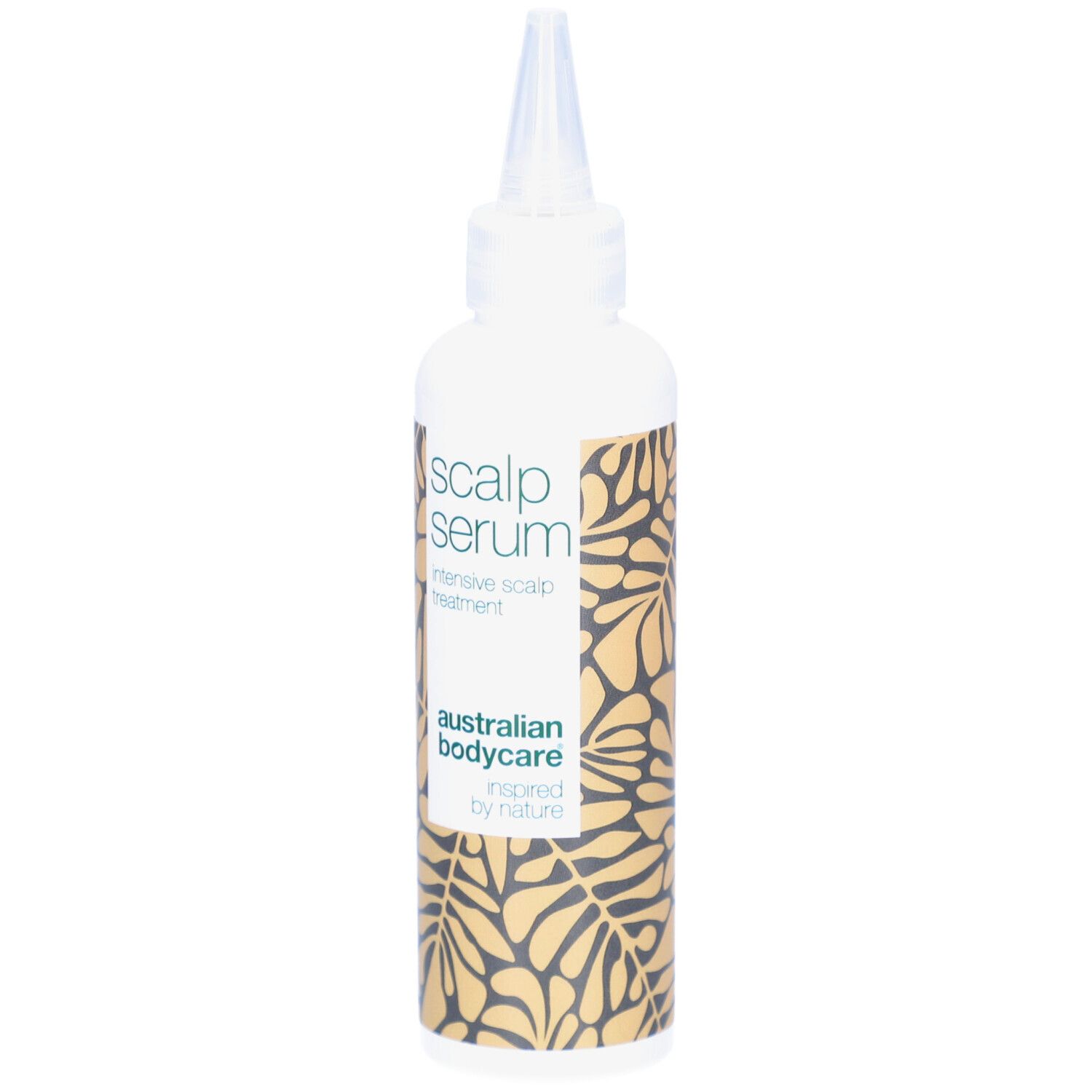 Witte fles met applicator. Opschrift: Scalp Serum, intensive scalp treatment. Merk: Australian Bodycare.