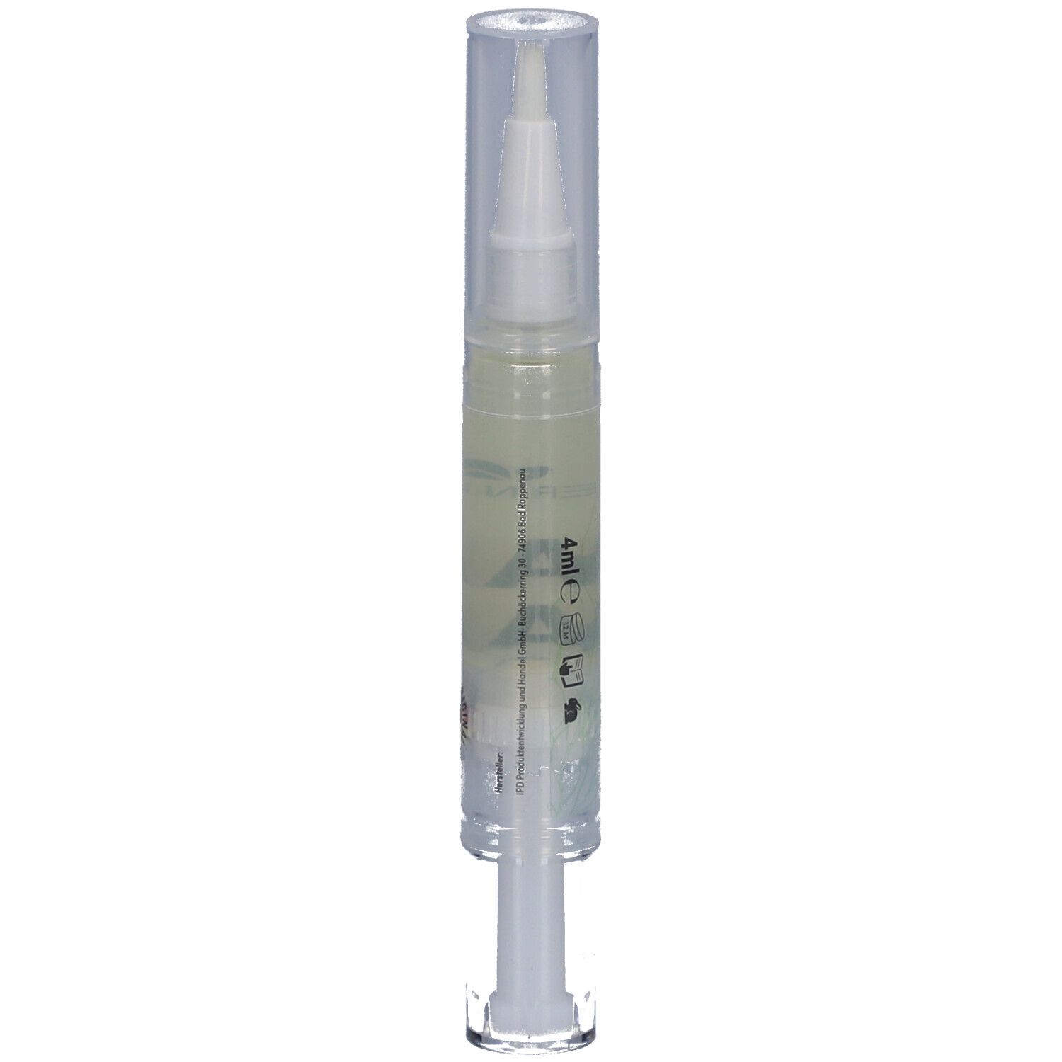 Stylo applicateur transparent de 4ml, contenant un liquide clair.