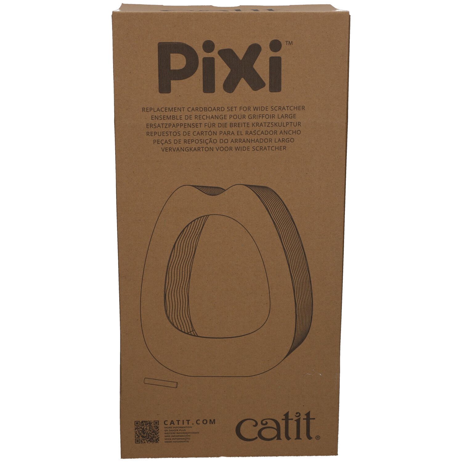 Kartonnen verpakking voor krabplank. Opschrift Pixi. Vervangende karton voor brede krabber. Catit-logo.