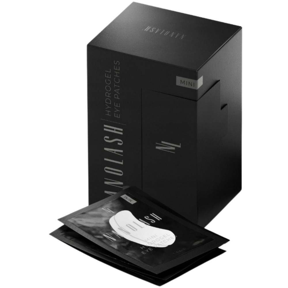 Zwarte doos met NANOLASH Hydrogel Eye Patches. Bevat individuele oogpleisters.