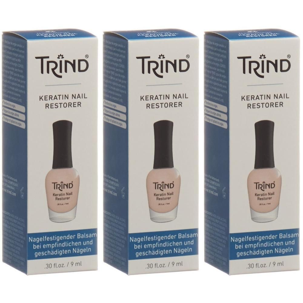 Trois boîtes de TRIND Keratin Nail Restorer Baume fortifiant pour ongles sensibles ou abîmés, 30 fl.oz / 9 ml.