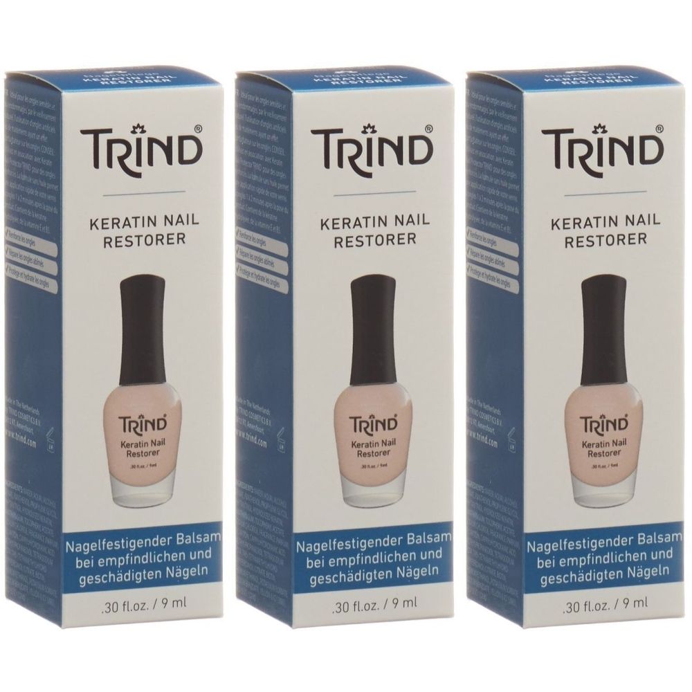Trois boîtes de TRIND Keratin Nail Restorer Baume fortifiant pour ongles sensibles ou abîmés, 30 fl.oz / 9 ml.
