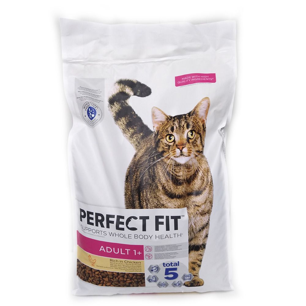 PERFECT FIT Adult Kip. Kattenvoer in zak. Kat op verpakking. Bevat 5 voordelen.