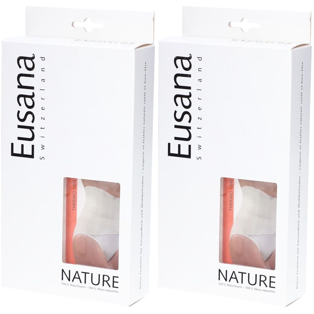 Twee witte dozen met venster. Opschrift: Eusana Switzerland, NATURE. Productafbeelding zichtbaar.