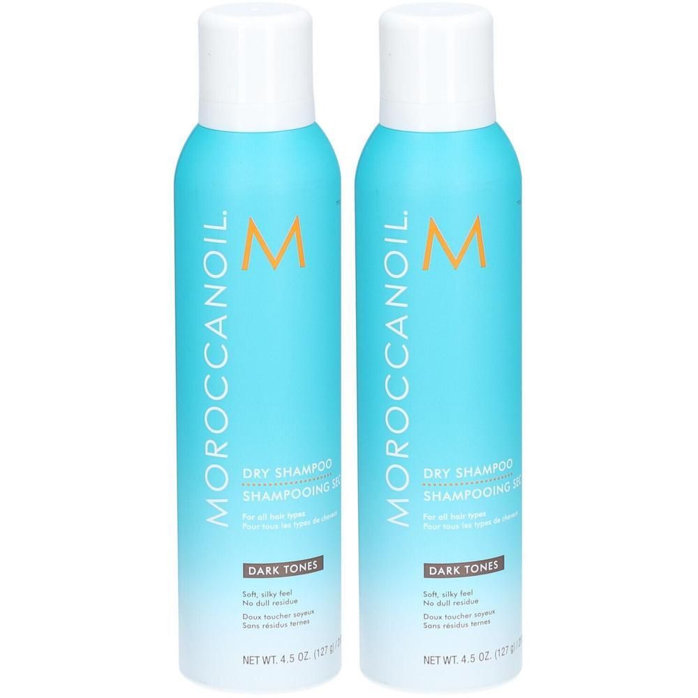 Twee bussen Moroccanoil droogshampoo voor donkere tinten. Elk 127g.