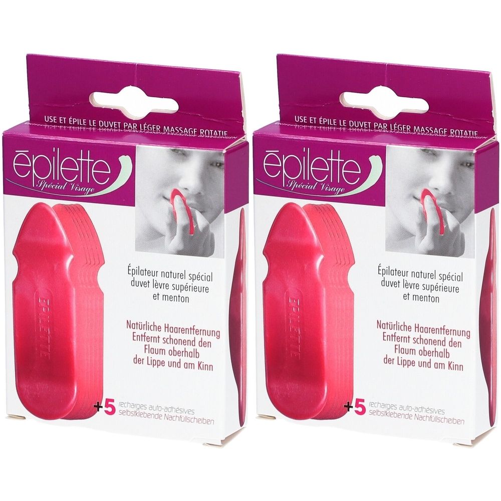 Twee verpakkingen epilators. Roze epilators en verpakking met productnaam en beschrijving.