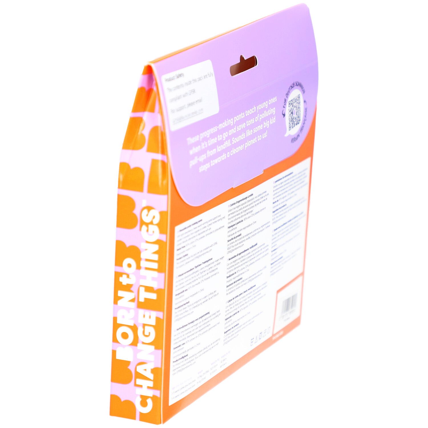 Zijaanzicht van de verpakking met tekst. Bevat productinformatie en een logo.