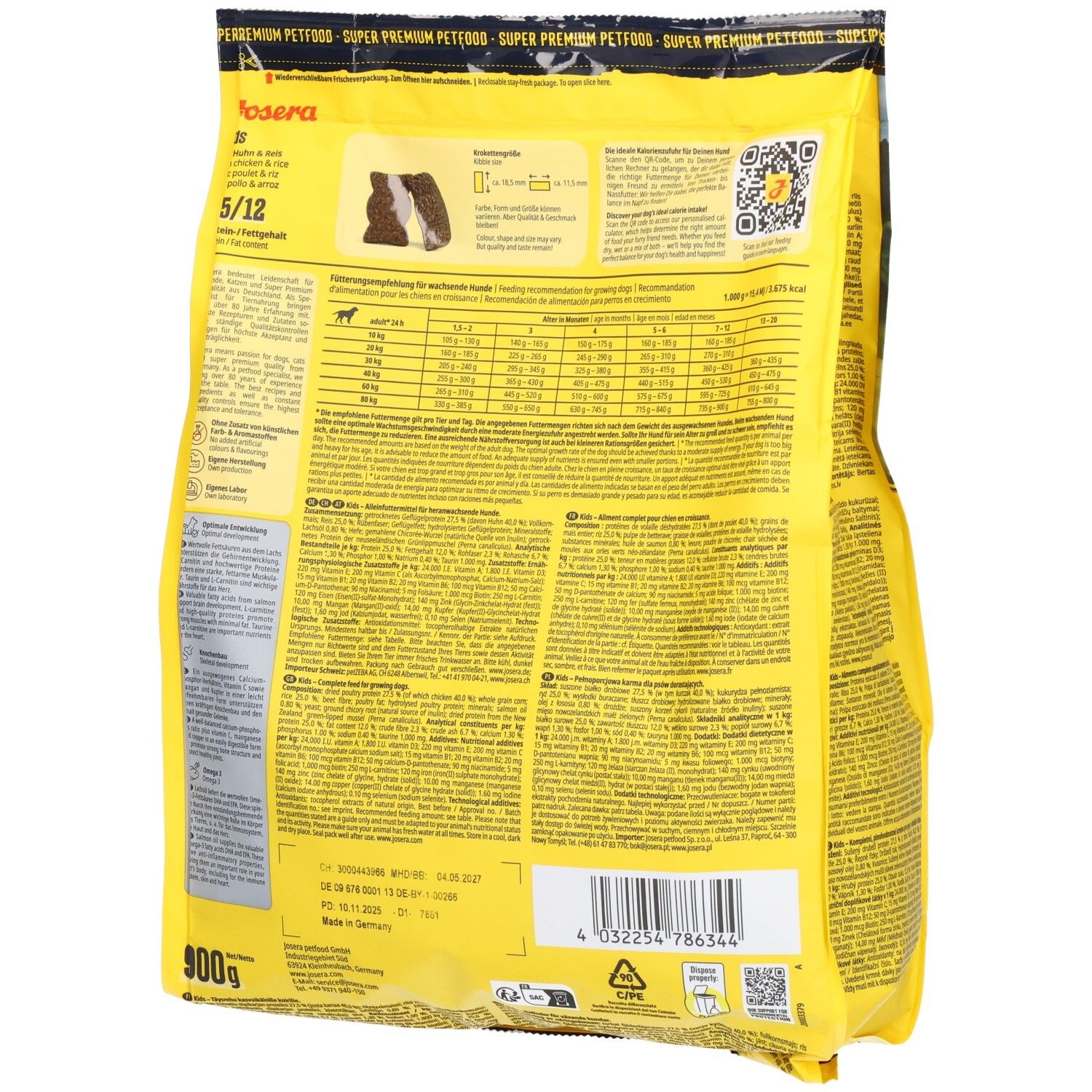 Sac de nourriture pour chien Josera Balance avec chien et poulets, 900g.