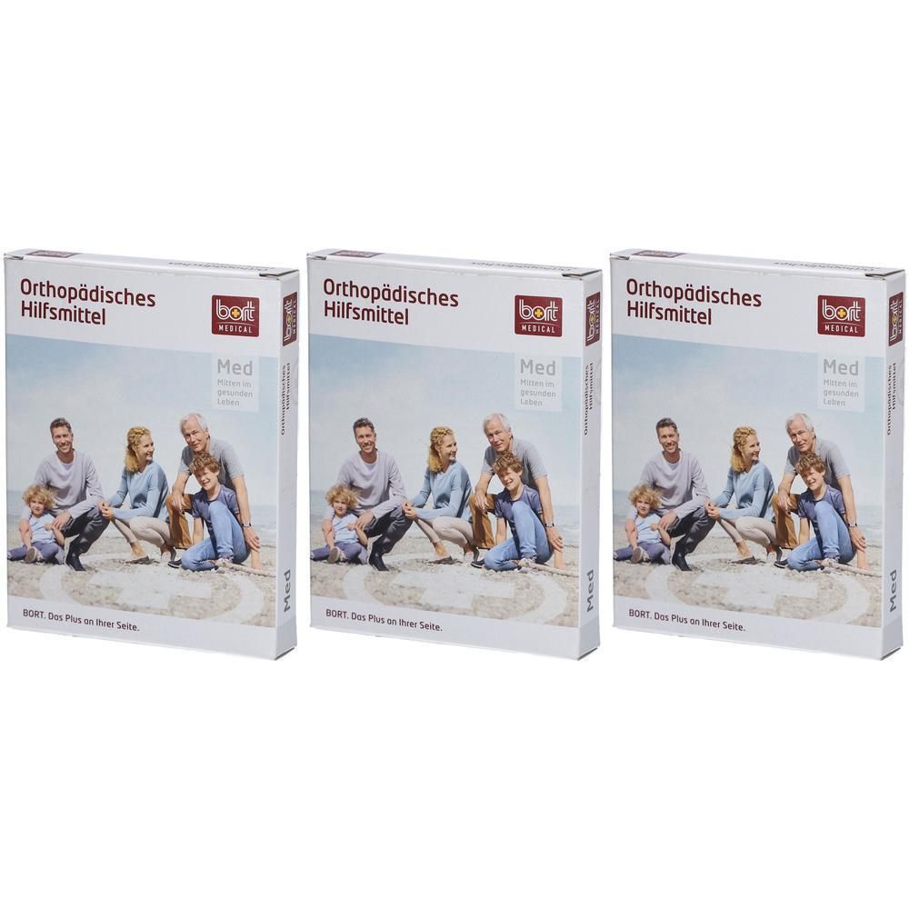 Deux paquets 'Orthopädisches Hilfsmittel Med' de Bort Medical avec illustration familiale.