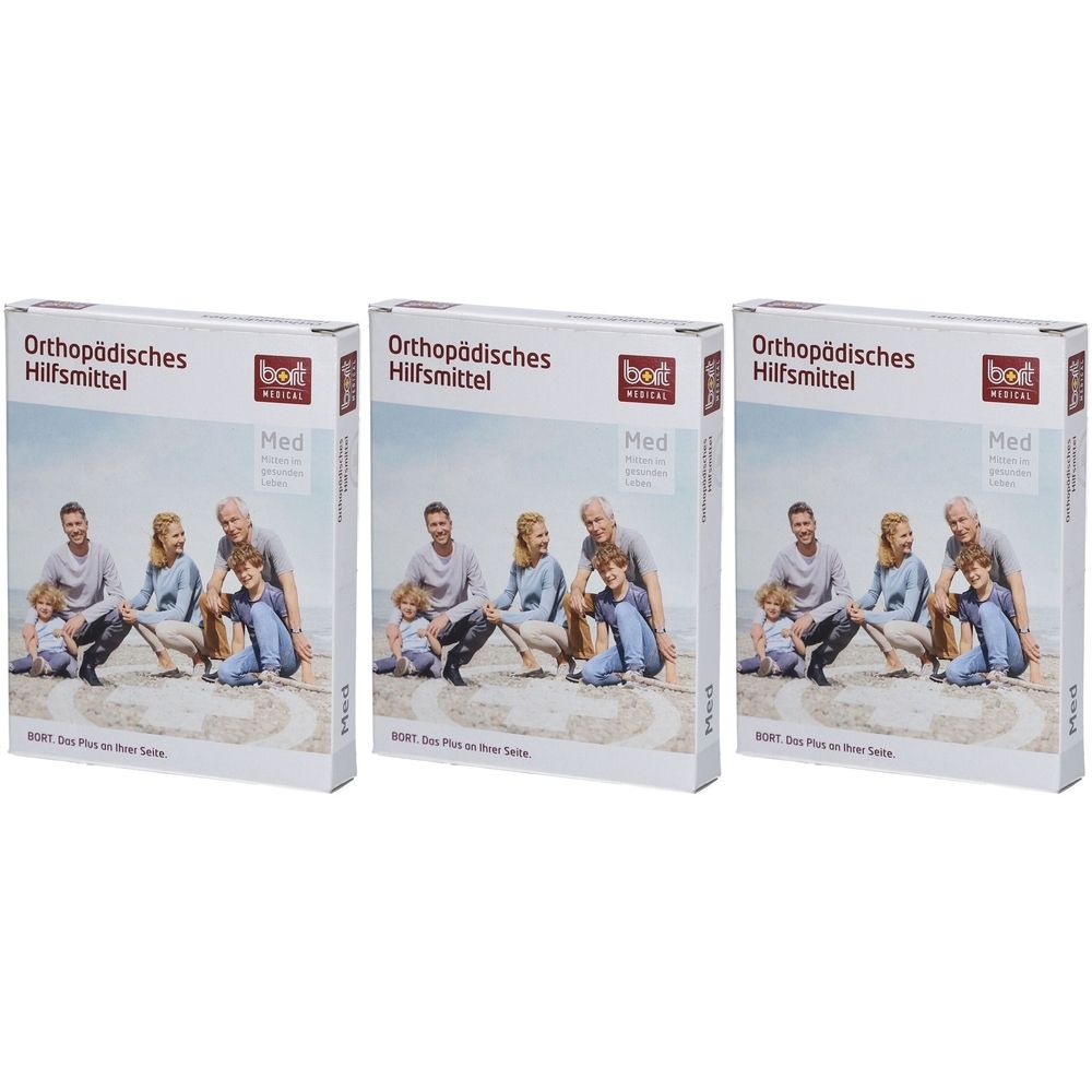 Drie dozen BORT Orthopädisches Hilfsmittel Med op een lichte ondergrond.