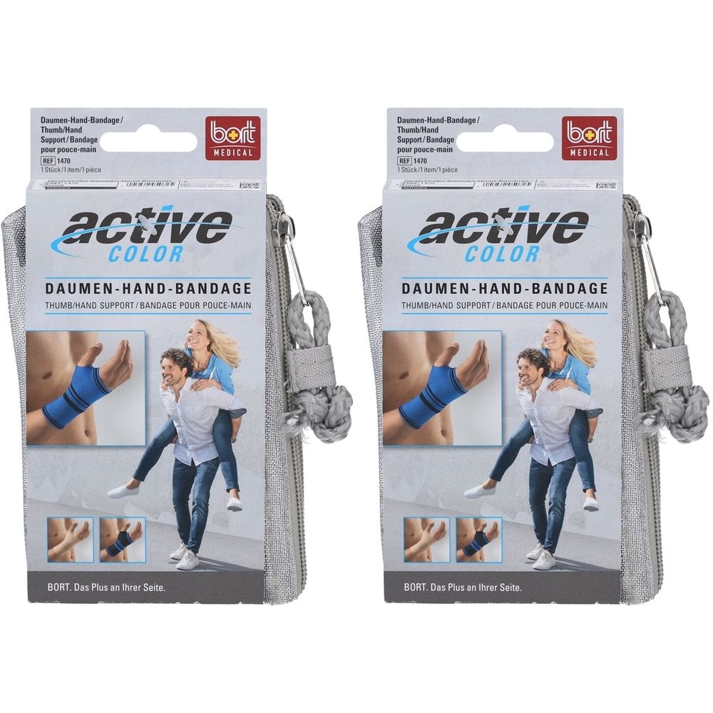 Deux bandages pour pouce et main BORT ActiveColor® Noir, taille S, en emballage individuel.