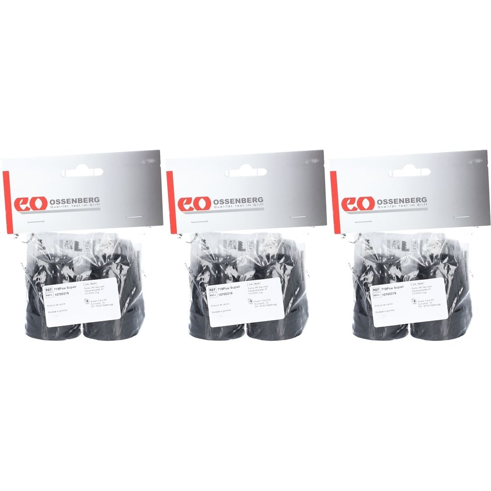 Trois paquets de capsules d'appui OSSENBERG, 19 mm, noires. Chaque paquet contient deux capsules. Emballé dans du film avec des cintres en carton.