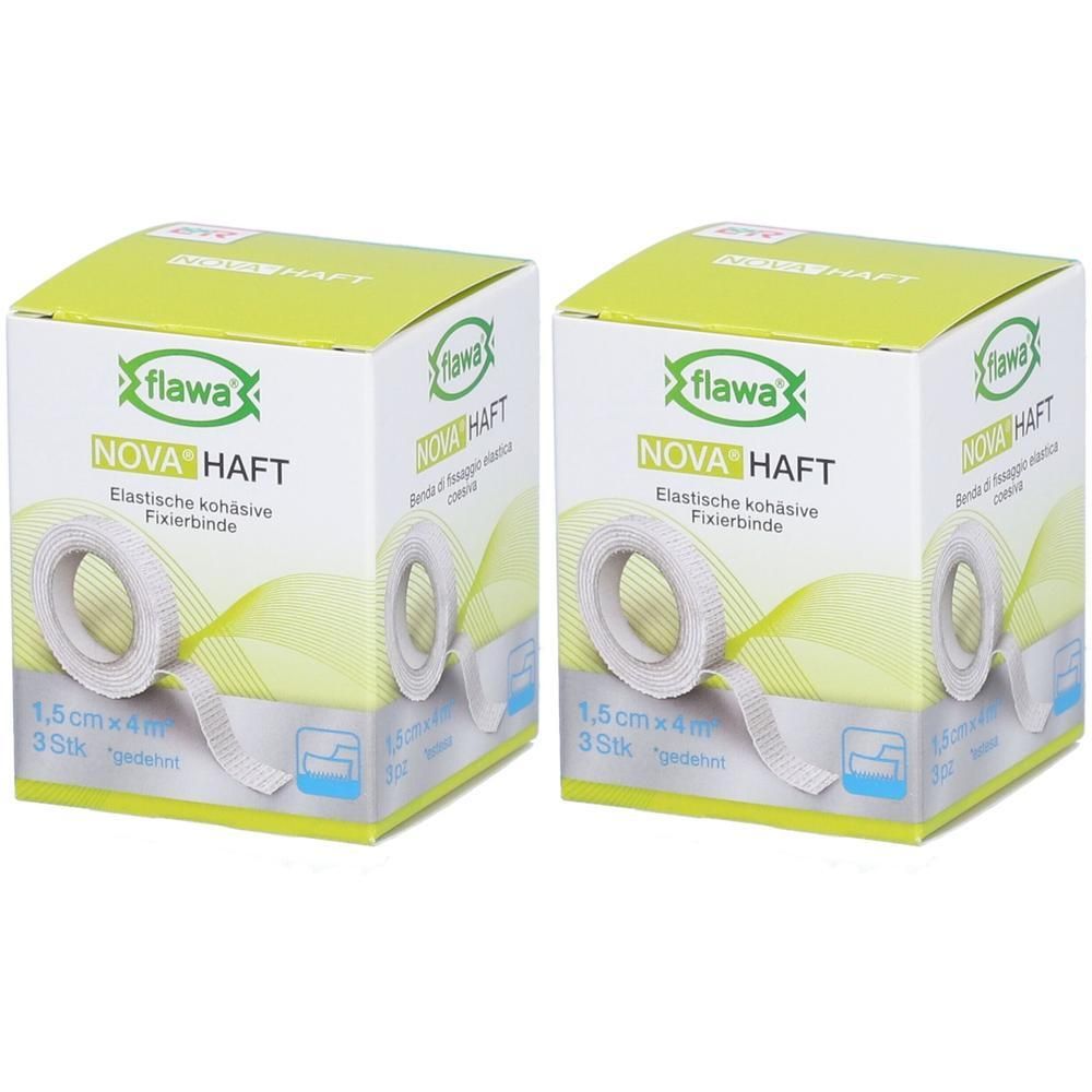 Twee pakken Flawa Nova Haft elastisch fixatietape, 1,5 cm x 4 m.