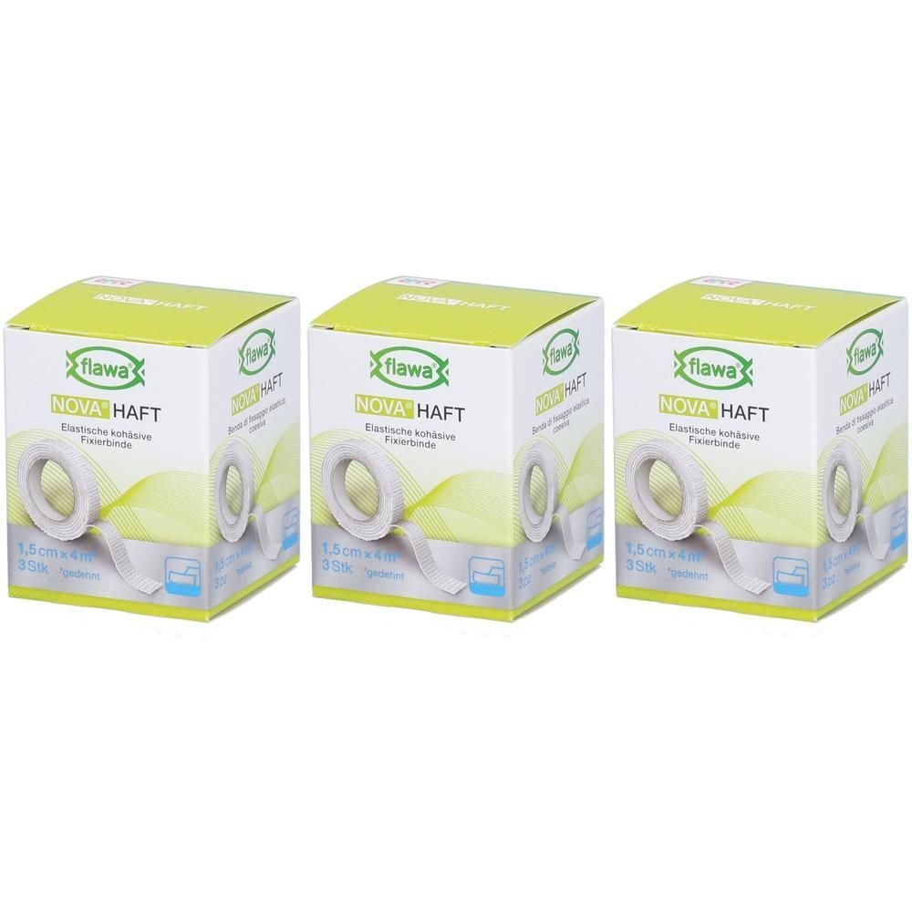 Drie dozen Flawa Nova Haft, elastisch kleefverband, 1.5 cm x 4 m.