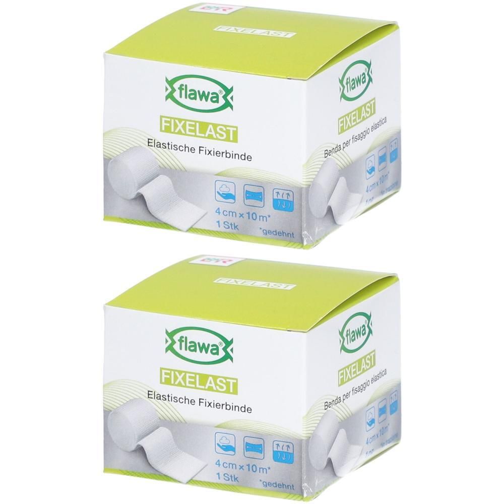 Twee verpakkingen FLAWA Fixelast elastisch fixatiewindsel, 4 cm x 10 m.