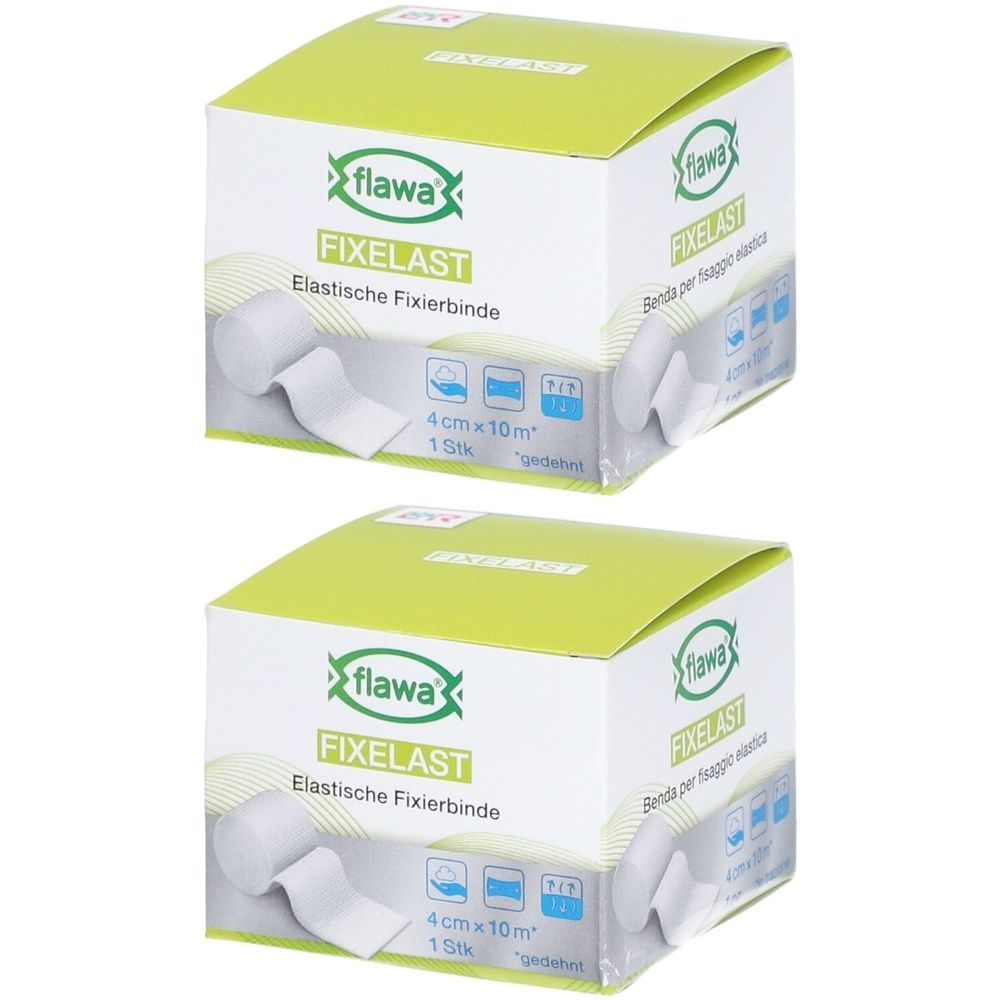 Twee verpakkingen FLAWA Fixelast elastisch fixatiewindsel, 4 cm x 10 m.