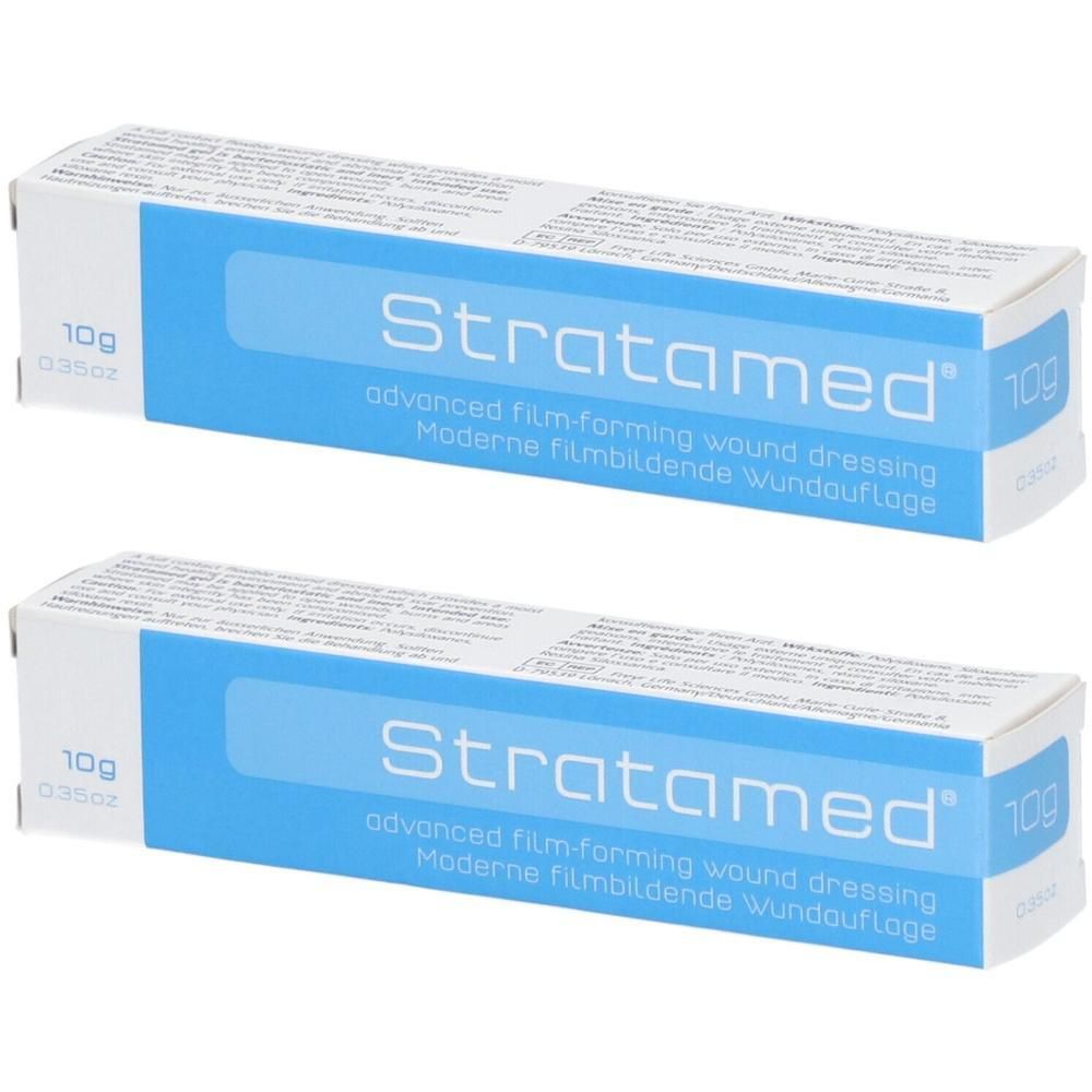 Twee verpakkingen Stratamed®: 10g, geavanceerd filmvormend wondverband.