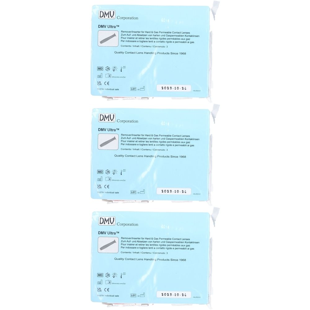 DMV Ultra Applicator voor harde en gasdoorlatende contactlenzen. Bevat 3 stuks.