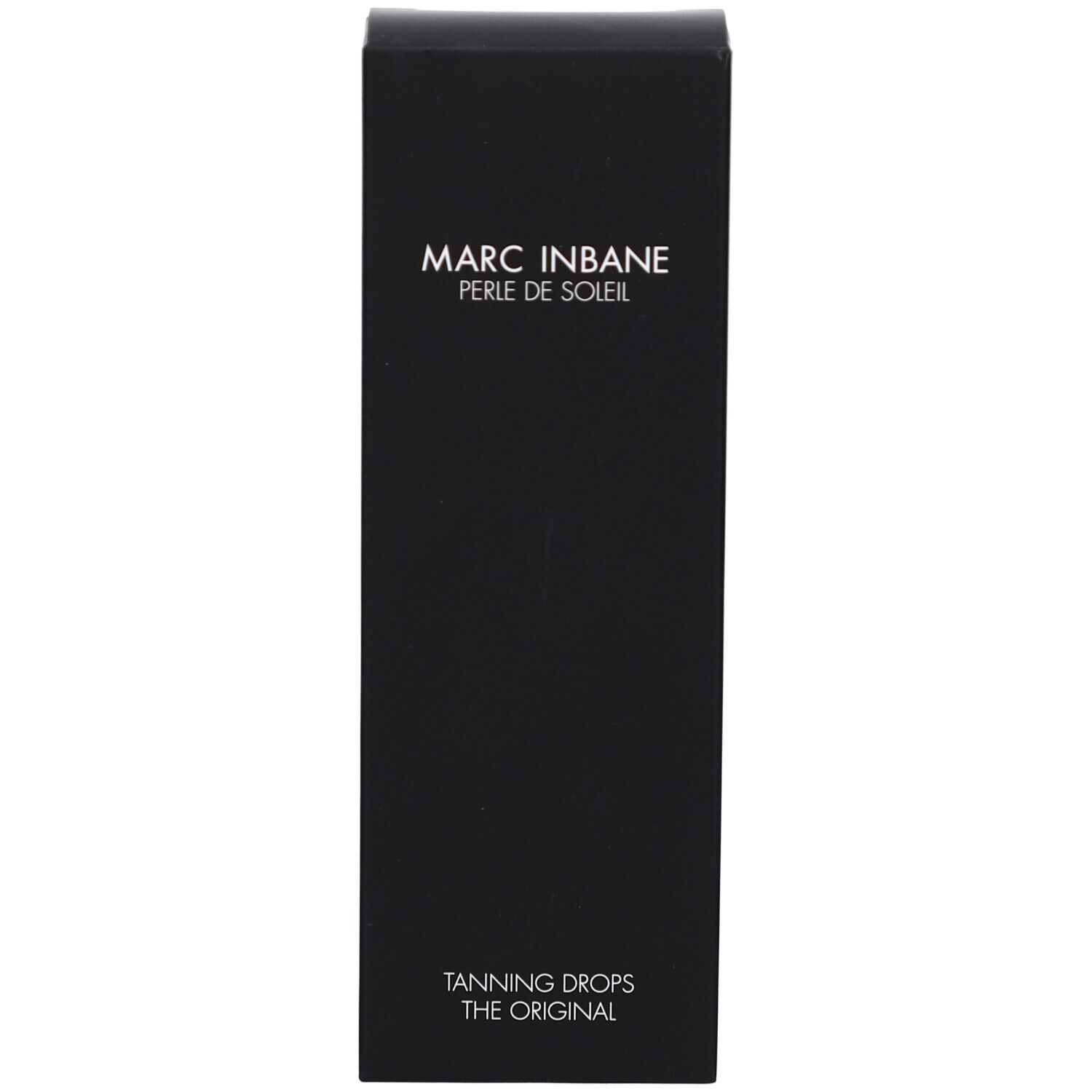 Zwarte doos. Tekst: Marc Inbane, Perle de Soleil, Tanning Drops The Original.