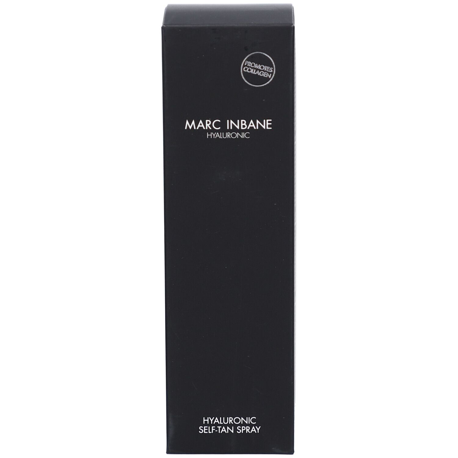 Zwarte doos. MARC INBANE. Hyaluronic. Hyaluronic Self-Tan Spray. Bevordert collageen.