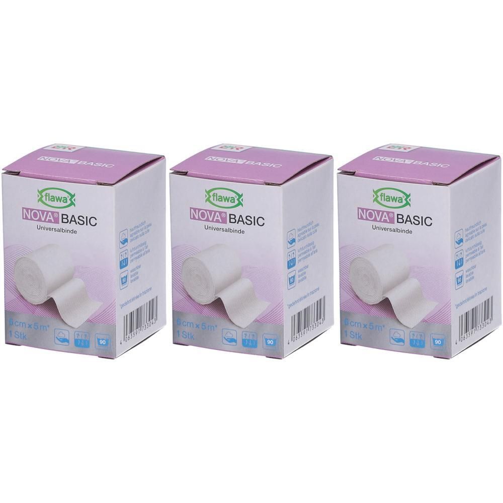 Drie dozen FLAWA Nova Basic elastische verbanden, wit.