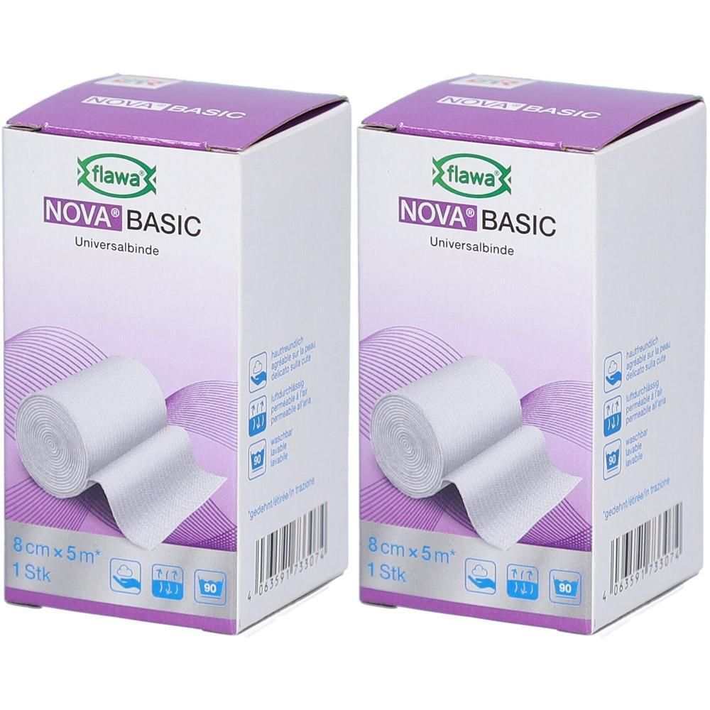 Deux paquets de bandages universels FLAWA Nova Basic, 8 cm x 5 m.