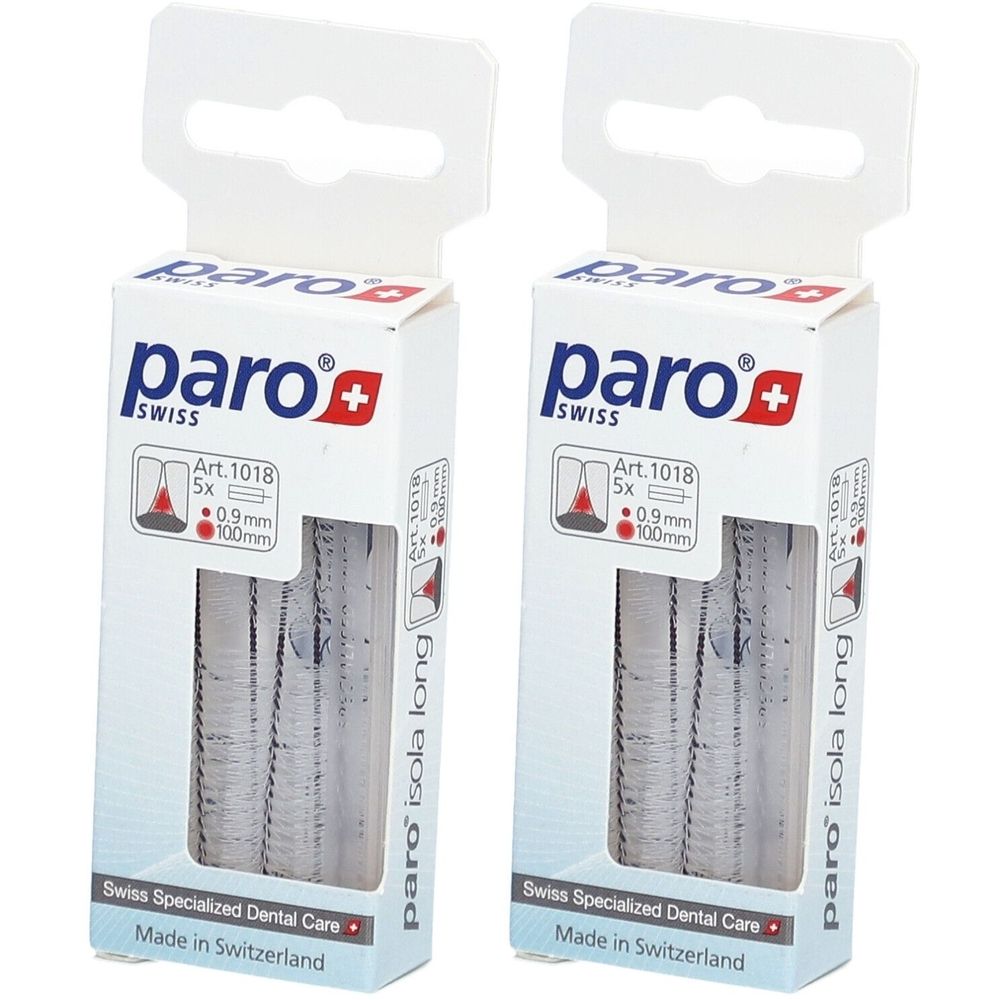 Deux paquets de brosses interdentaires paro® Isola Long, 0,9 mm. Swiss Specialized Dental Care.