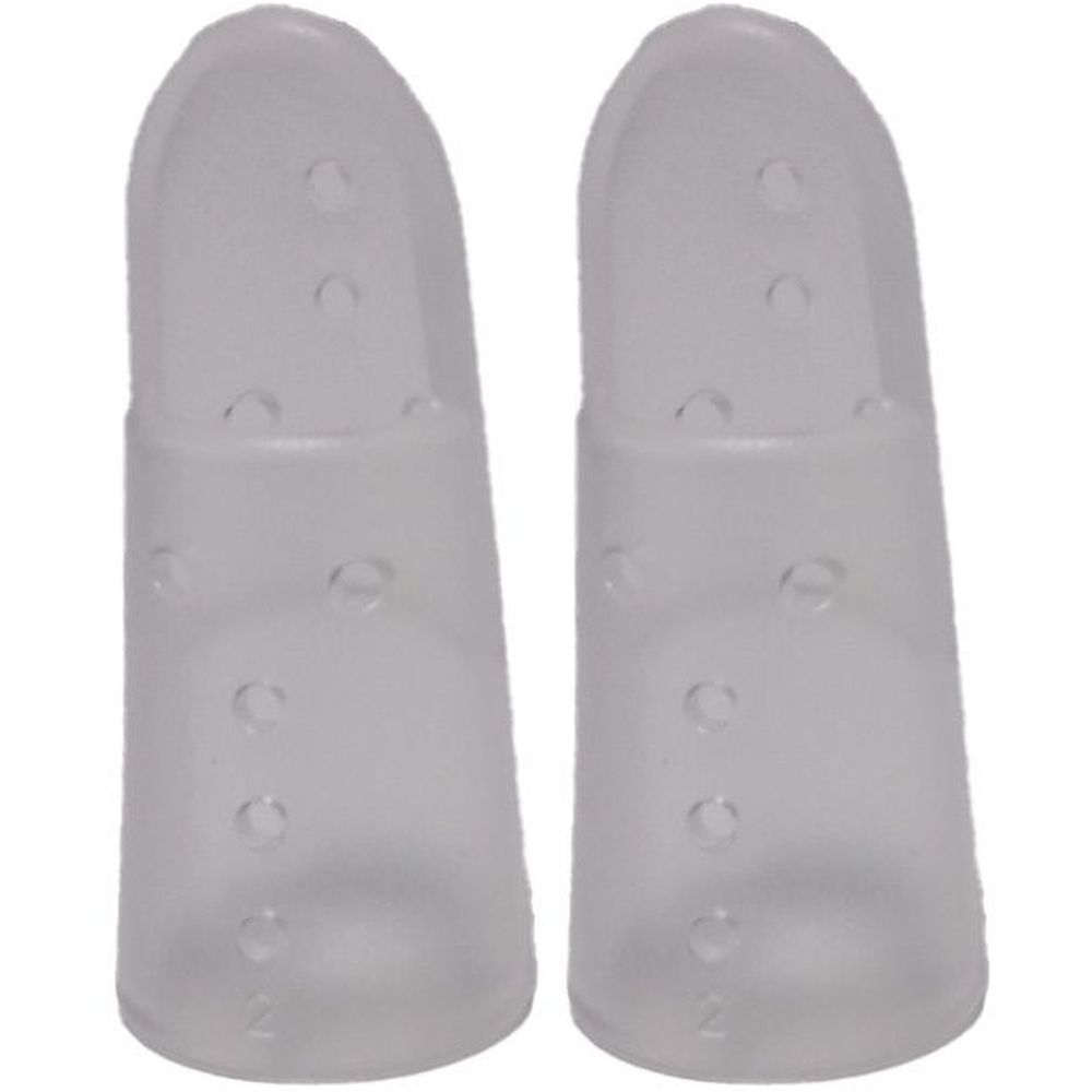 Twee transparante, vinger-vormige spalken. Elke spalk heeft meerdere kleine gaatjes en het cijfer 2.