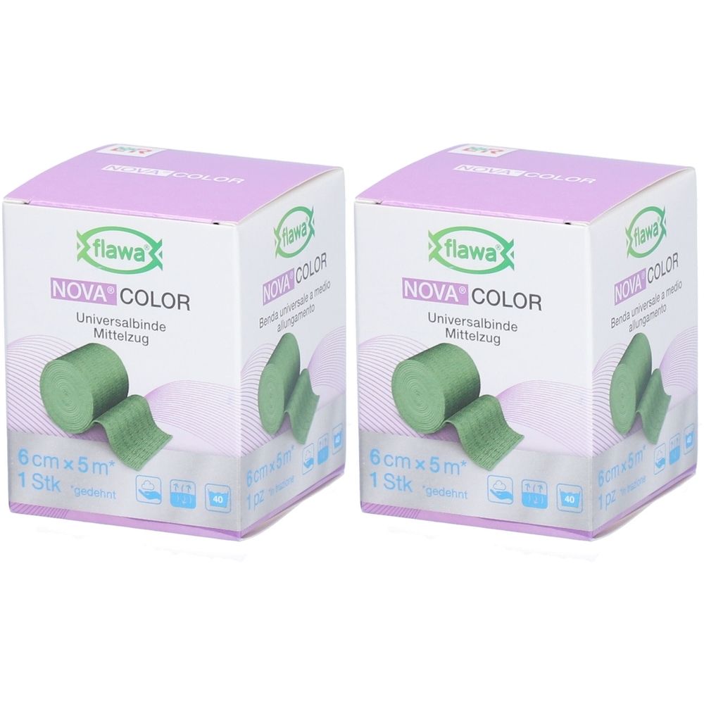 Twee pakken Flawa Nova Color universele verbanden, 6cmx5m, groen.