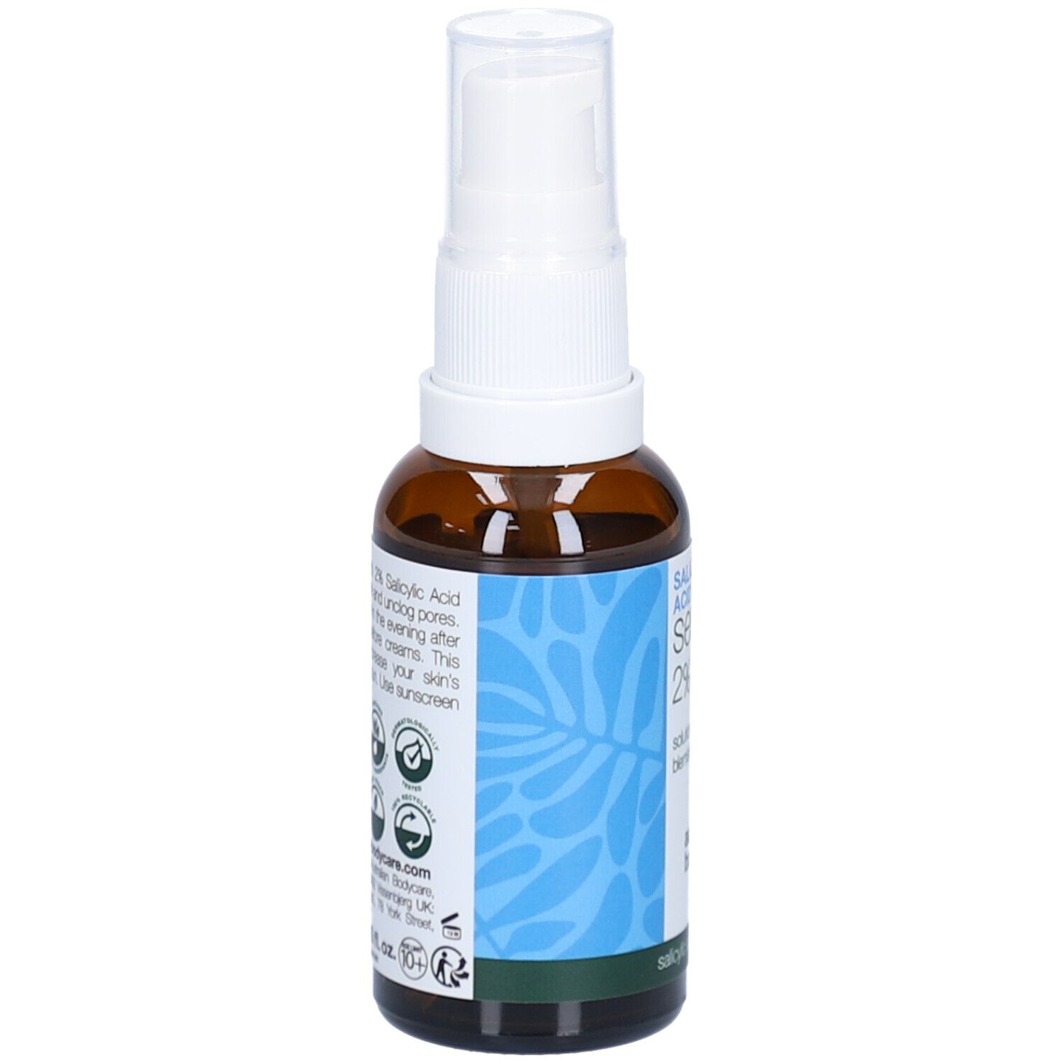 Bruine fles met witte spraykop. Label met tekst en logo's. Merk: Australian Bodycare.