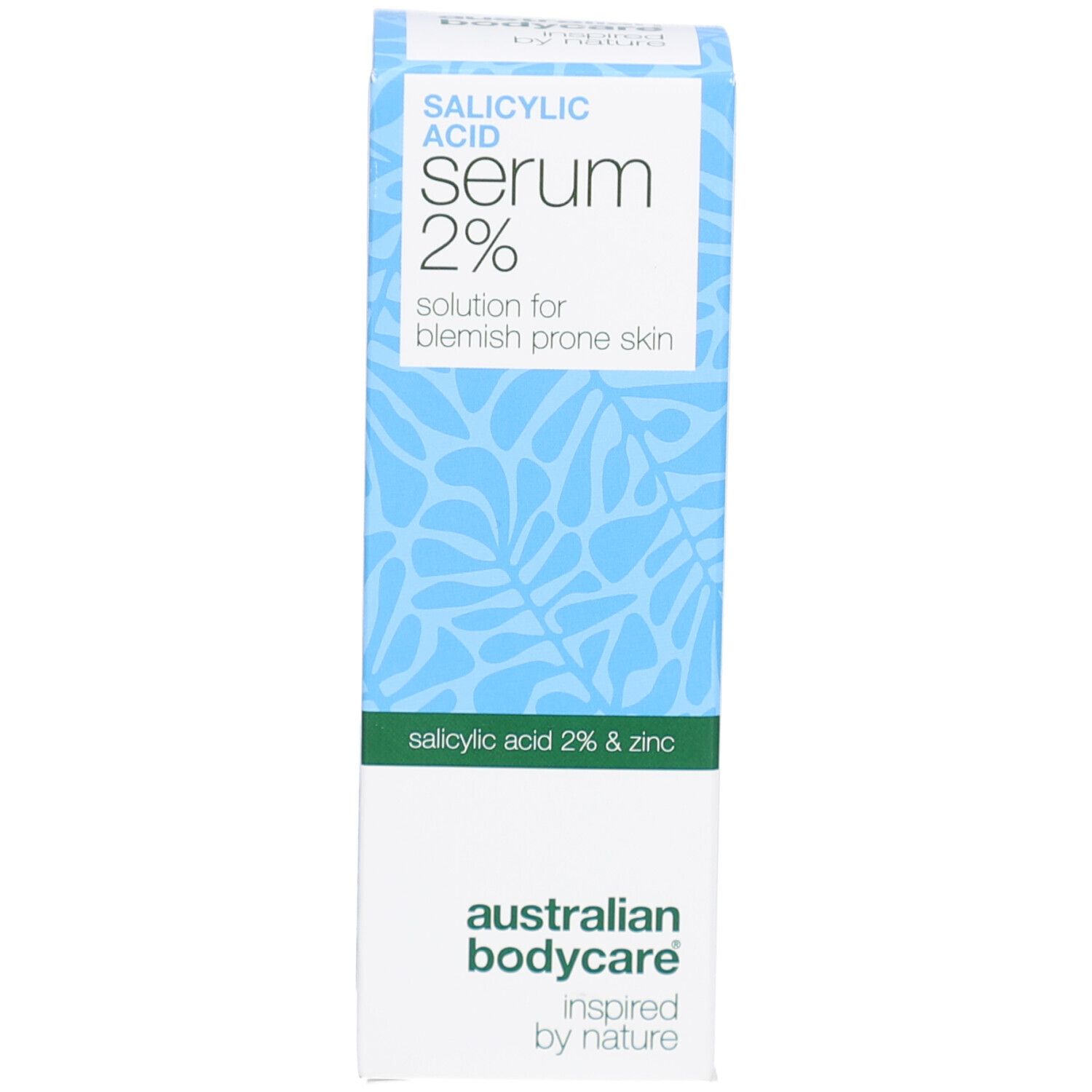 Productverpakking met tekst: Salicylzuur Serum 2%. Merk: Australian Bodycare.