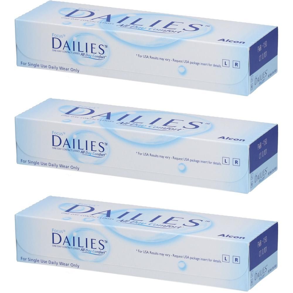 Drie pakken FOCUS DAILIES All Day Comfort daglenzen.