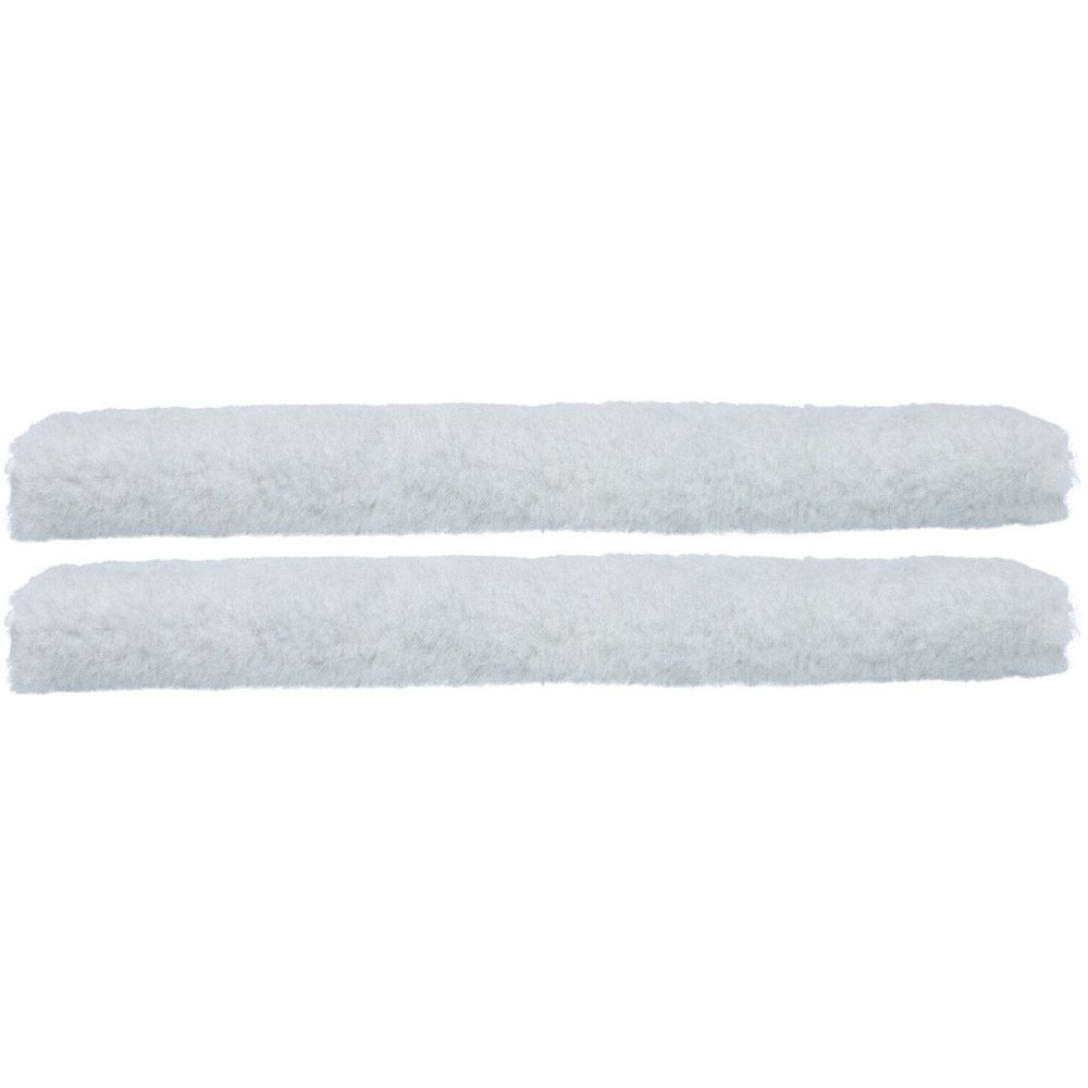 Deux fibres de remplacement blanches pour raclette à vitres. Matière duveteuse, forme rectangulaire.