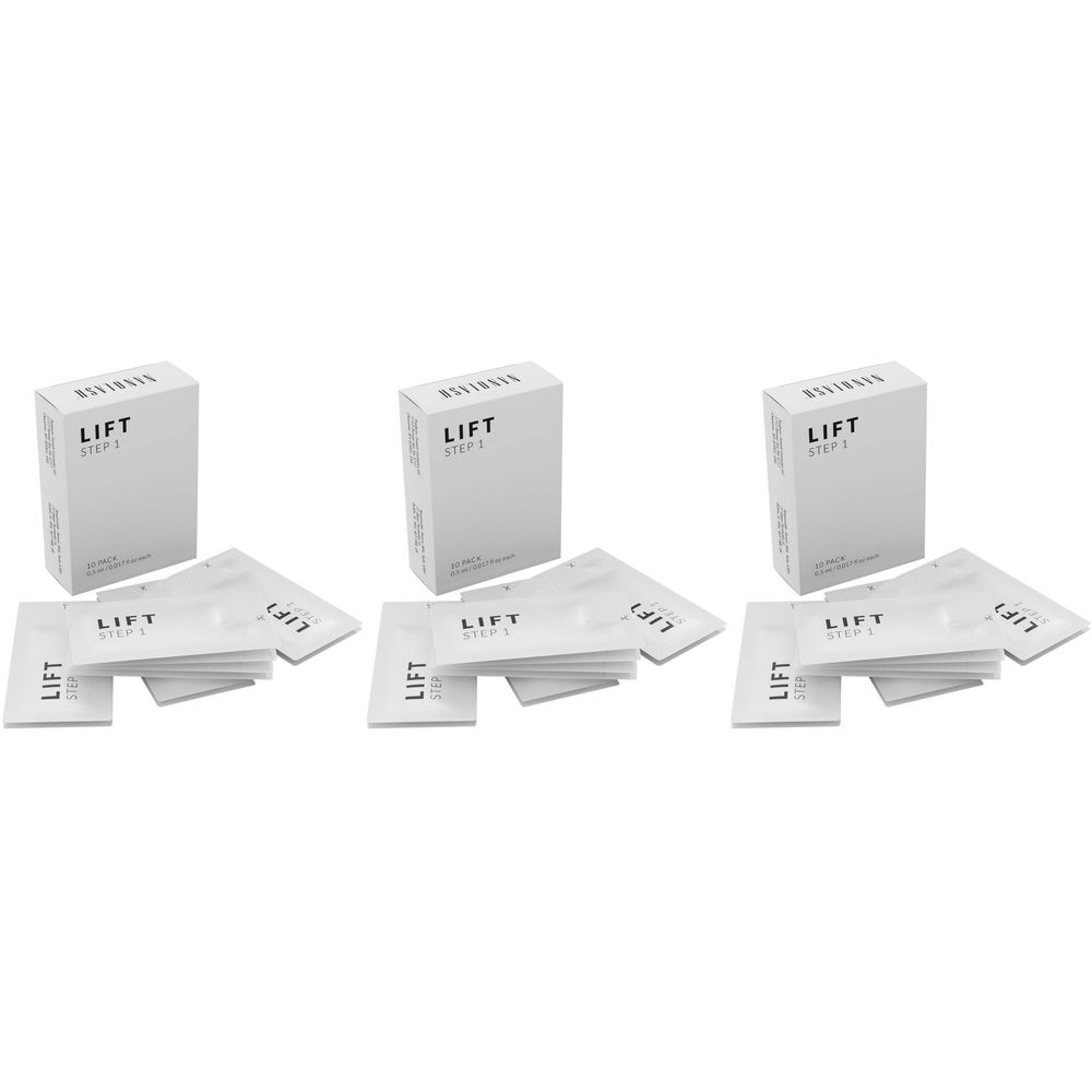 Drie witte dozen en zakjes met de tekst "LIFT STEP 1".