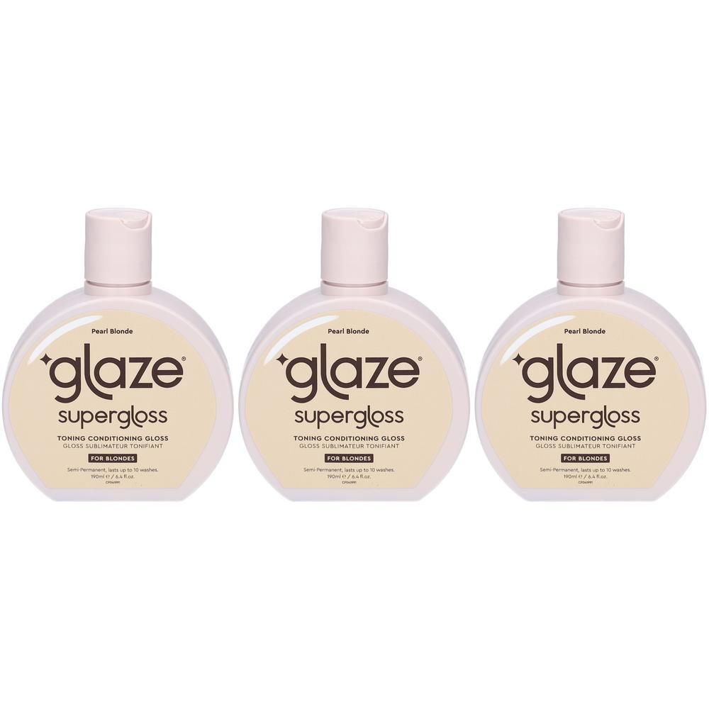 Trois bouteilles de Glaze Supergloss Toning Conditioning Gloss pour cheveux blonds.