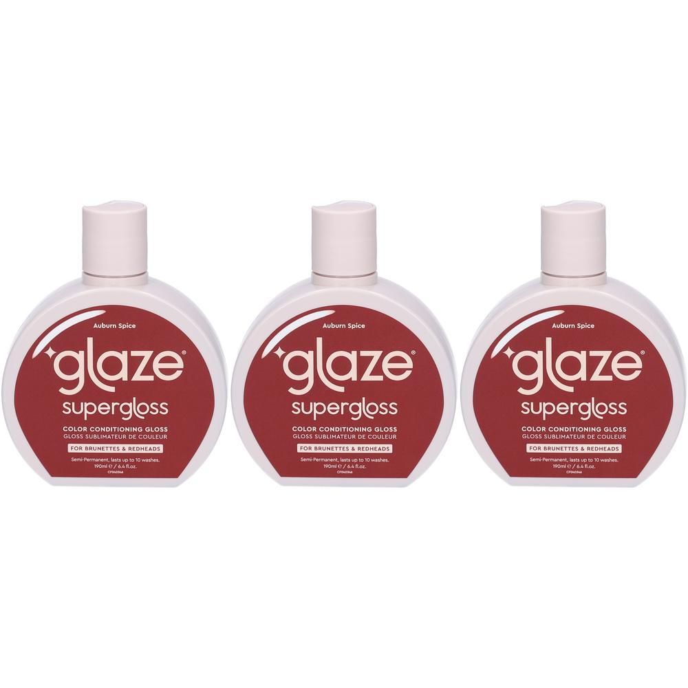 Drie flessen Glaze Supergloss Color Conditioning Gloss in Auburn Spice.