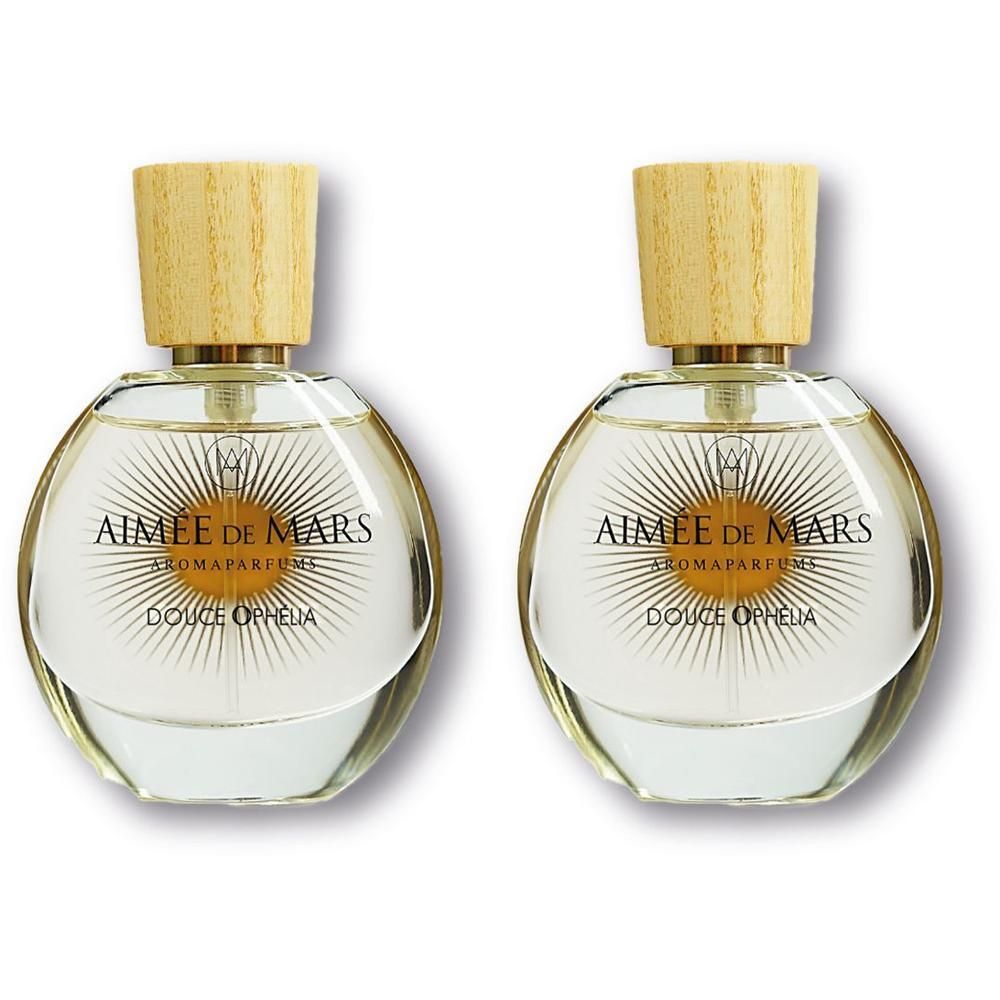 Twee flacons Aimée de Mars Douce Ophélia Eau de Parfum met houten dop.
