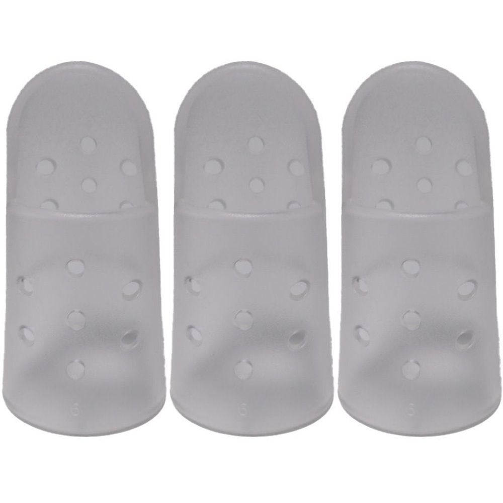 Trois protections transparentes pour doigts en silicone avec trous d'aération.